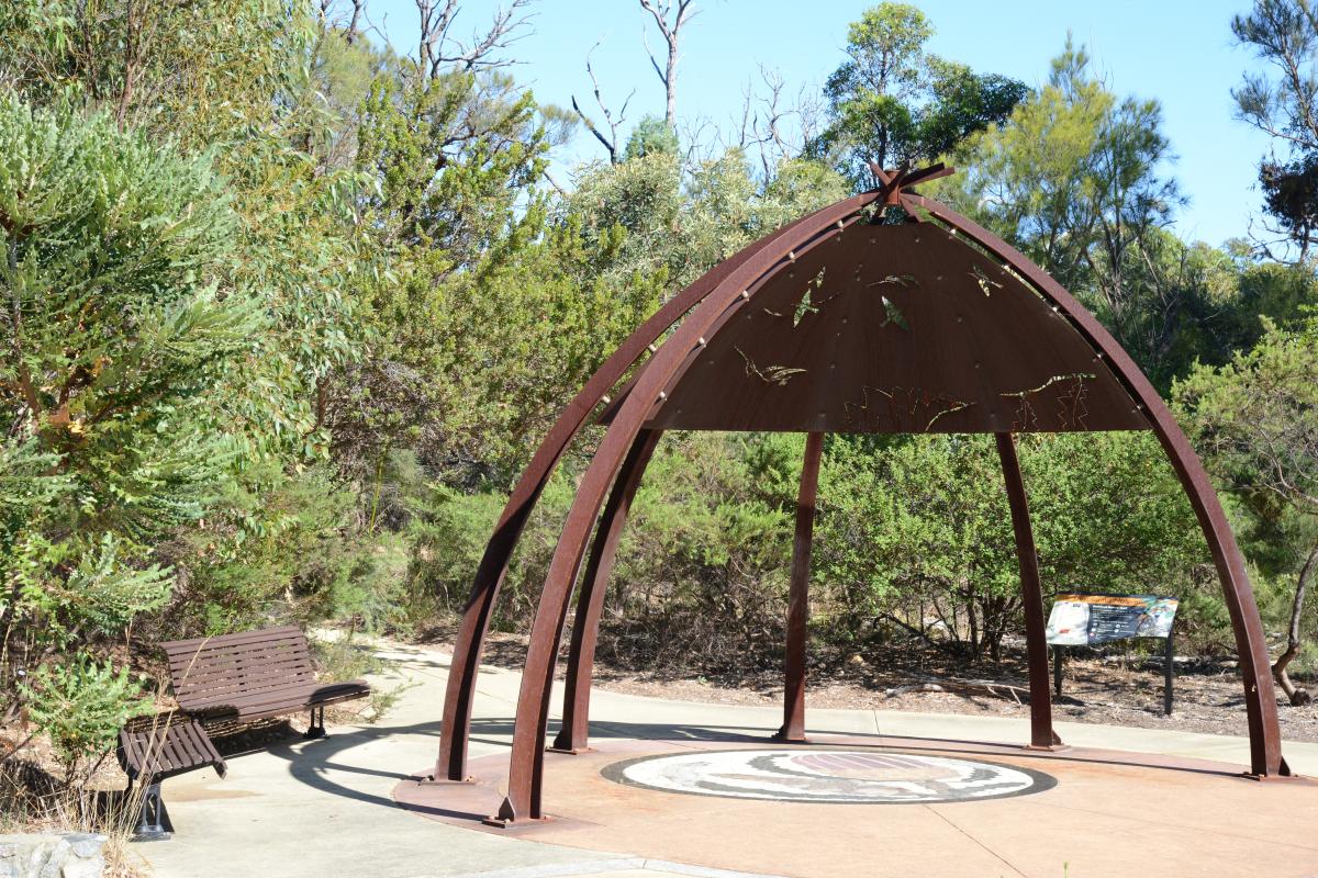 Mia Mia at the entrance to the Bushland Nature Trail. Mia Mia at the entrance to the Bushland Nature Trail.